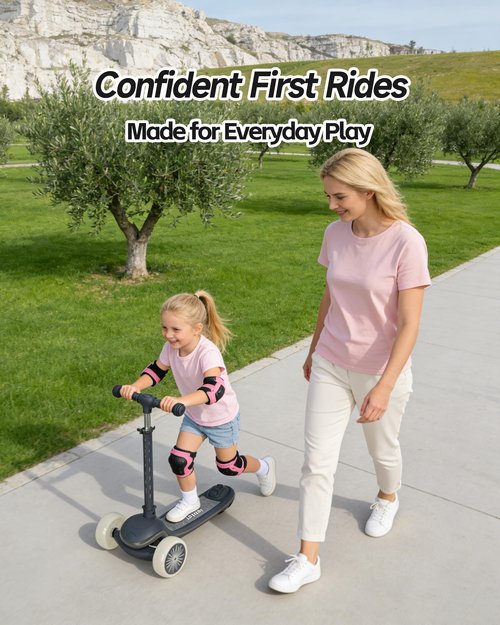 Kids Scooter, 3 Wheel Kick Scooter for Toddlers with Light Up Wheels, Lean-to-Steer Design, Adjustable Height Handlebar, Anti-Slip Deck, Ages 2–8(Black)