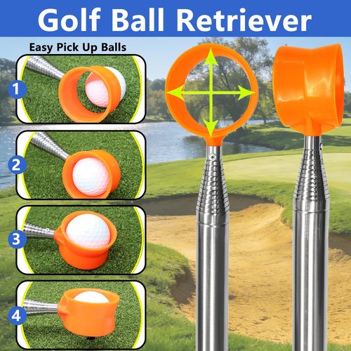 9Ft/12Ft/17Ft/20Ft Golf Ball Retriever Telescopic for Water with Non-Slip Rubber Grip, Professional Stainless, Light Weight Double Sided Golf Ball Picker Upper, Mens and Womens Golf Accessories Gifts