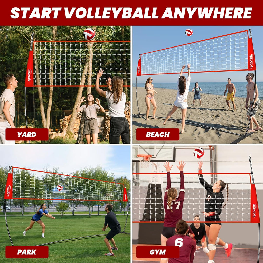 Skiennix Portable Volleyball Net - Adjustable Height Freestanding Set for Indoor/Outdoor Use - 12FT/20FT with Carry Bag