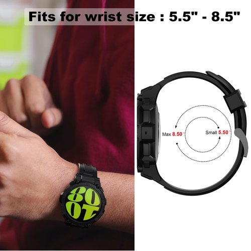 GELISHI Compatible with Galaxy Watch 6 Band 44mm Case Rugged Men Sport Band Protective Bumper Case for Galaxy Watch 6/5/4 44mm Black