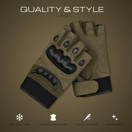 J.A.G. Tactical Gloves for Men - Fingerless Design with Hard Knuckle Protection | Ideal for Cycling, Airsoft, Hiking