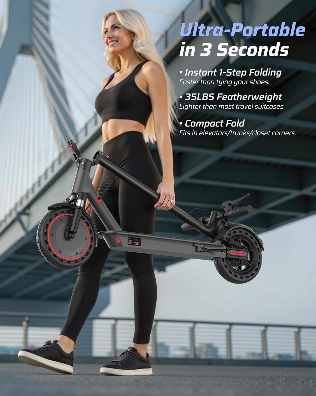 Qlaway Electric Scooter - 350W/500W Motor, 16-22 Miles Range, 8.5"/10" Tires, Dual Braking & Suspension