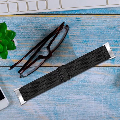 T-BLUER Stretchy Strap Compatible with Fitbit Charge 5, Soft and Adjustable Elastic Bracelet, Woven Nylon Sports Bracelet for Men and Women, Black