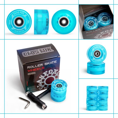 CLAS FOX Roller Skate Wheels Outdoor or Indoor 58mm32mm 82A (Set of 8) (Blue)