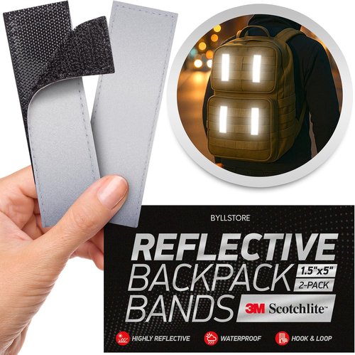 3M Scotchlite Reflective Backpack Bands - Hook-and-Loop Closure | 1x4 & 1.5x5 in | 2-Pack (Silver)
