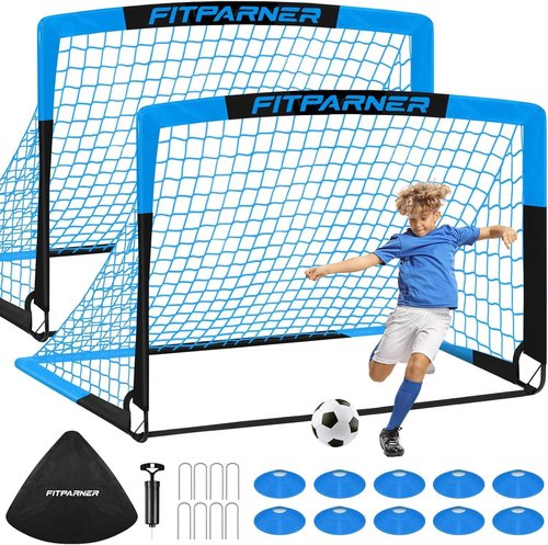 Kids Soccer Goals - 2 Pack Portable Pop-Up Nets with Ball & Cones | Complete Training Kit for Ages 3-14