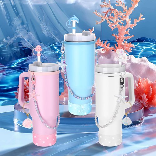 Mity rain Cup Accessories Set for Stanley Cup 30oz 40oz Tumbler with Handle - Includes Water Bottle Handle Strap, Straw Topper Cover Cap and Boot, Spill Proof Stopper, Handle Charms