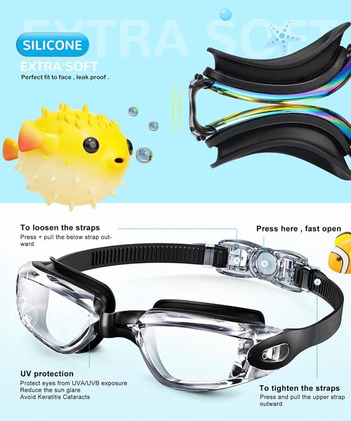 NSSIW Kids Swim Goggles - Anti-Fog UV400 Protection | No Leak Design, Ultra-Wide View, 3 Pack