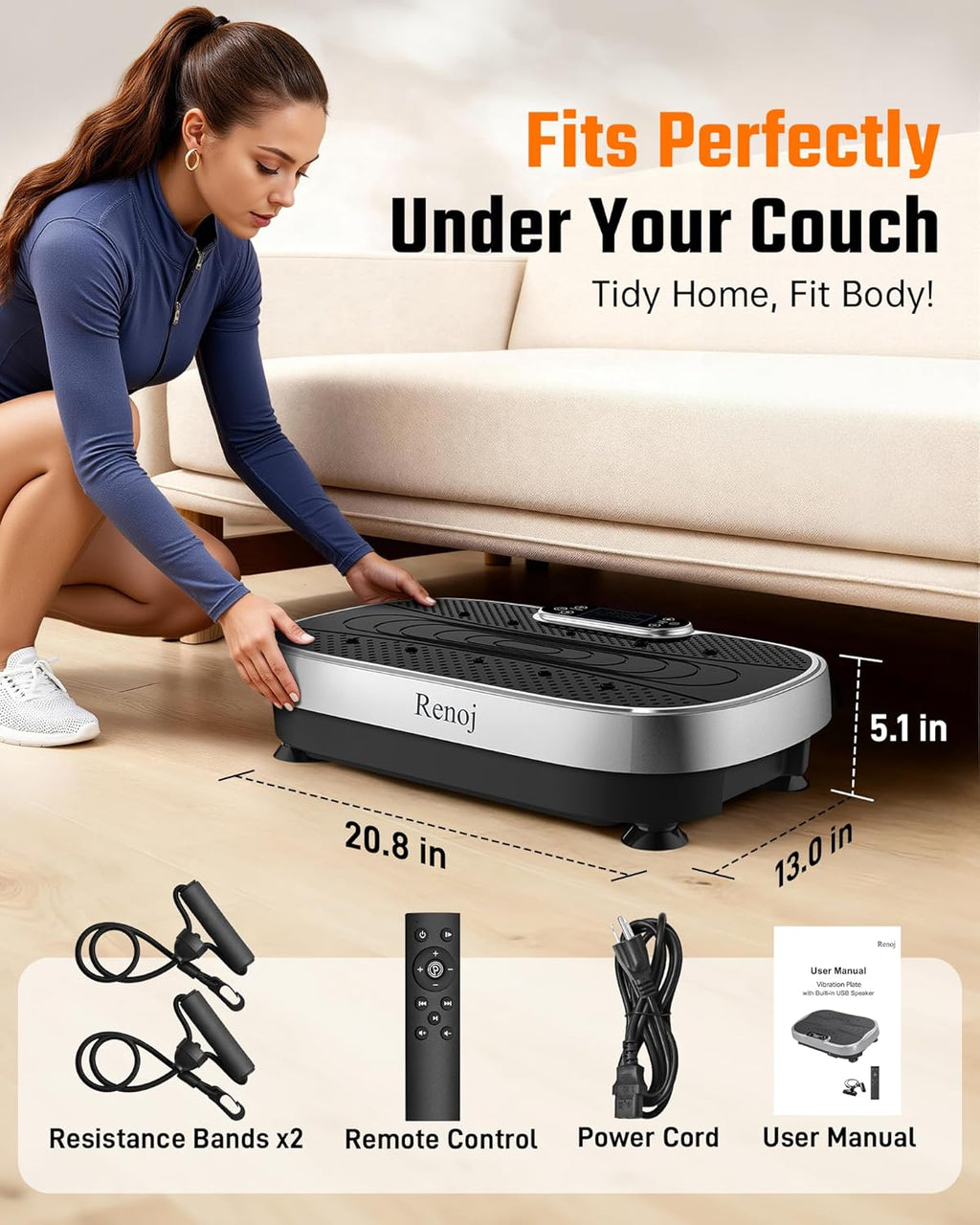 Renoj Vibration Plate Exercise Machine - Smart Vibrating Platform for Lymphatic Drainage & Weight Loss | 455 Lbs Capacity with LED Touch Screen & Bluetooth Speaker