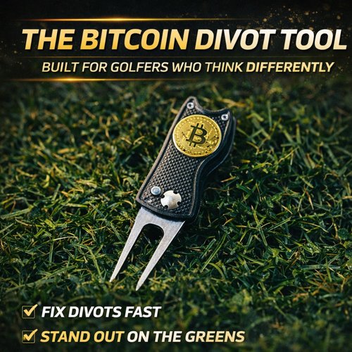 HODL 21 Bitcoin Golf Divot Repair Tool, All-Metal Golf Accessories - 3- in-1 Golf Multitool (Divot Tool, Ball Marker, Club Holder) | Foldable with with Pop-up Button & Magnetic Ball Marker
