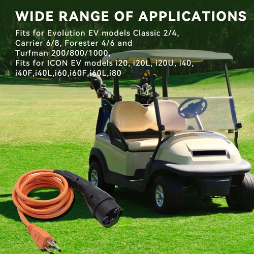 Golf Cart Charger Power Cord, Fits for Evolution ICON EV Golf Carts, 120V 3 Pin Charge Cable Assembly Replace 2.04.0620