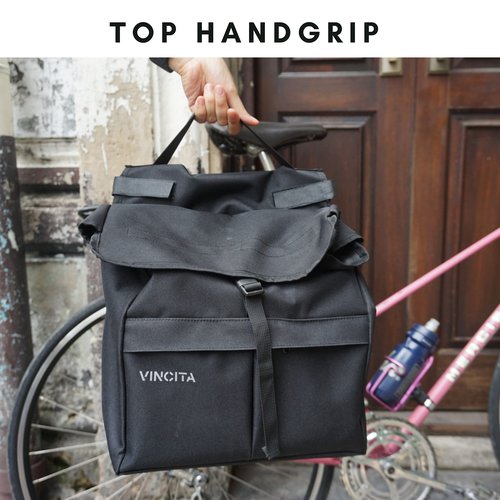 Vincita Double Bike Pannier Bag – 12L Top Load Rear Rack Saddlebags – Water-Resistant Commuter Carrier with Rain Cover, Rigid Back & Reflective Trim – Fits Road, Hybrid & E-Bikes (Black/Gray)