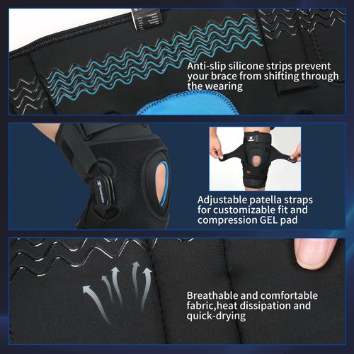 Hinged Knee Brace for Meniscus Tear, Knee Brace for Women and Men with Removable Side Stabilizers and Patella Gel Pad, Knee Support for Knee Pain , ACL, MCL, PCL, Arthritis, Injury or Surgery Recovery