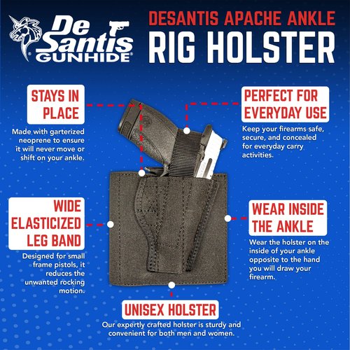 DeSantis Apache Ankle Rig- Concealed Ankle Holster, Fits Diamondback DB380, Beretta Pico, Kahr P380, S&W Bodyguard .380, SIG P238/Equinox, Ruger LCP/Custom, Taurus 738 TCP, S/A 911 - Right Hand, Black
