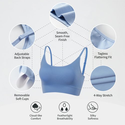 AMRIY Women’s Seamless Ribbed Sports Bra with Removable Pads Adjustable Thin Straps Light Support Workout Everyday Bra Black White, S