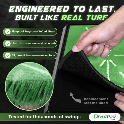 DivotPad Patented Golf Training Aid, Golf Mats Practice Indoor & Outdoor, Soft Fibre, Real Give, 5 lb, Woven Alignment, Extra Pad, Home Backyard Swing Trainer, Hitting Mat, Accessories Gift Men, Women