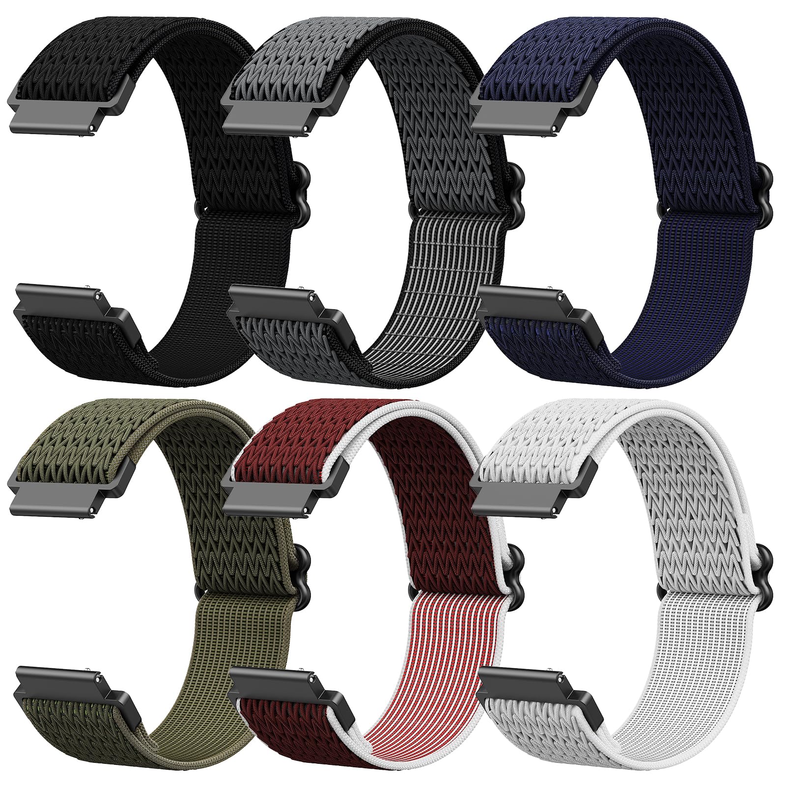 XINGMALY 6-Pack Bands for Withit Giga, Baolubao W50pro, Merryking MK70, for Soudorv Y10 Smart Watch Bands Smartwatch, Elastic Nylon Lightweight Soft Stretchable Replacement Straps Watch Men & Women