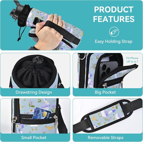 AUPET Insulated Water Bottle Sling Bag - Crossbody Carrier with Pockets for 25/32/40/64 oz Bottles