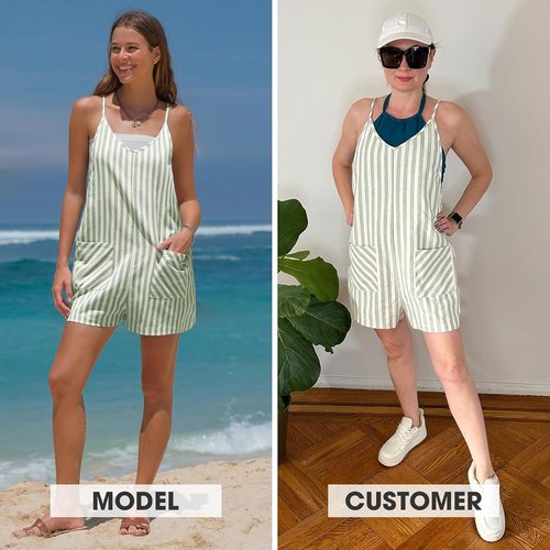 EXLURA Women's Summer Casual Striped Sleeveless Romper Dress - Loose Cotton Jumpsuit for Beach Vacations