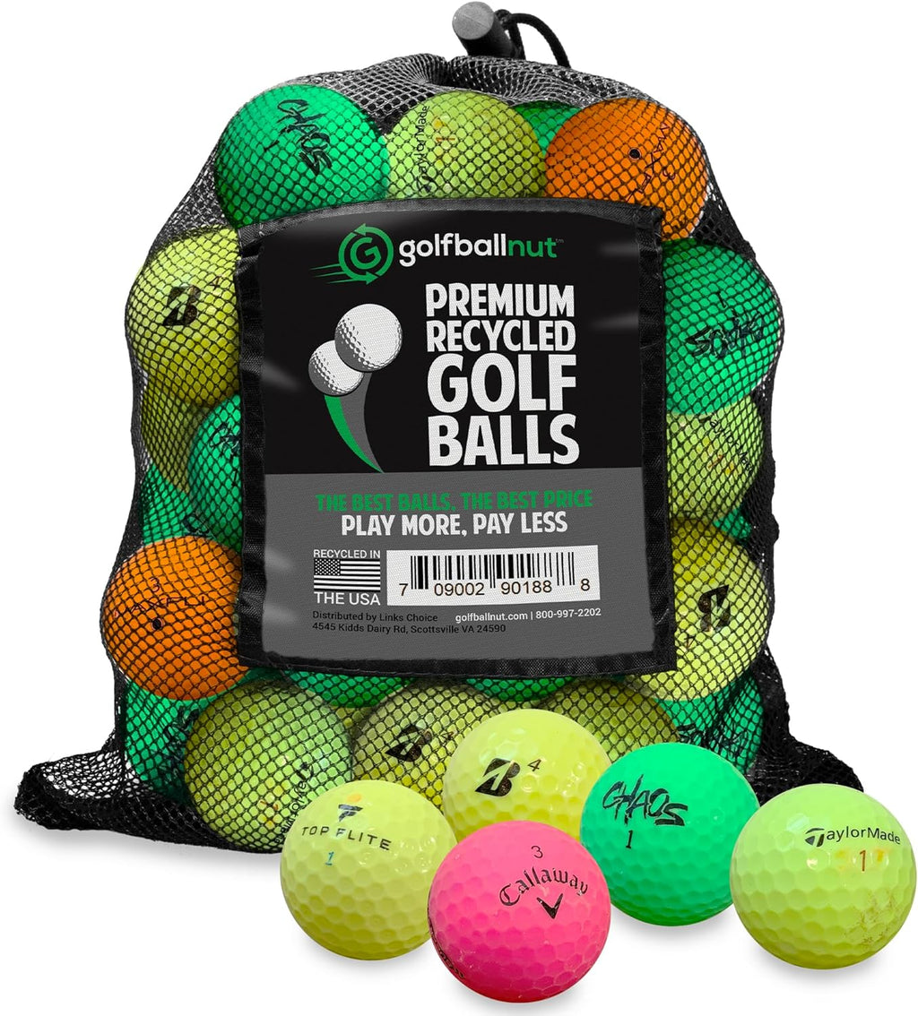 Used Golf Balls - Recycled Bulk Colored Mix for Practice & Play | Includes Mesh Bag, Eco-Friendly