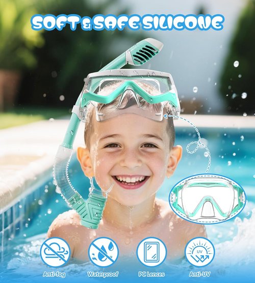 Aegend Snorkeling Gear - Panoramic Snorkel Mask with Top Dry Valve | Anti-Leak, Anti-Fog, Mesh Bag Included