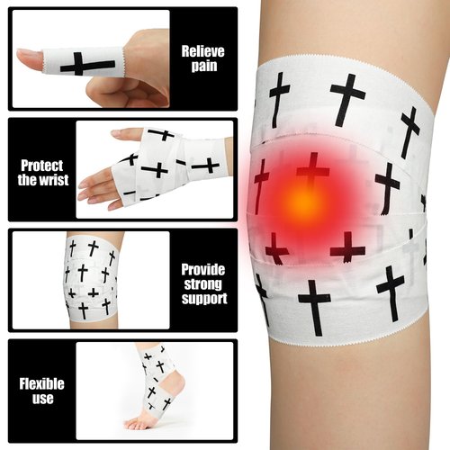 4 Pcs Christian Athletic Tapes Religious Sport Tape with Cross White Black Cross Athletic Wrist Tapes for Sports Gymnastics Tennis Baseball Boxing Athlete First Aid Injury Wrap, 2inx23ft