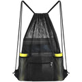 NATURAL STYLE Mesh Drawstring Backpack Bag, Gym Sports Bag with Zipper Pocket Bottle Holder, String Beach Bag for Swiming Travel (Black)