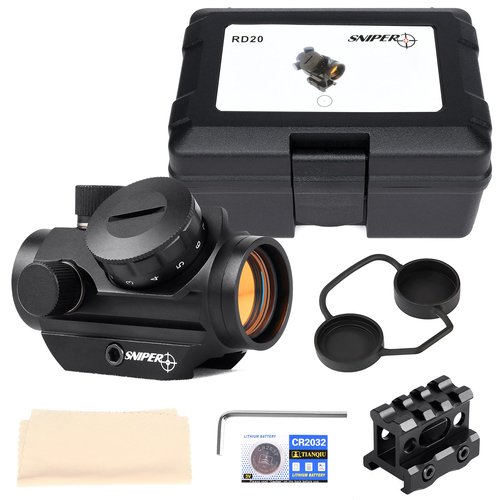 Sniper RD20 1x22mm 3MOA Red Dot Sight Fits 20mm Picatinny Rail with 1 Inch Riser Mount, Crossbow Sight