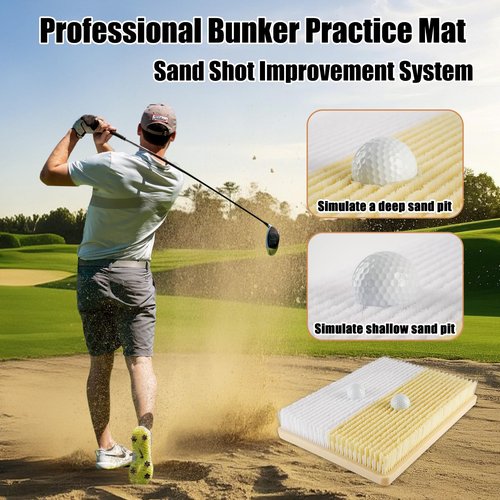 Golf Bunker Practice Mat – Dual Sand Trap Trainer with Shallow & Deep Pit Simulation – Portable 15.7"x11.8" Golf Chipping Mat for Indoor & Outdoor Practice – for All Skill Levels