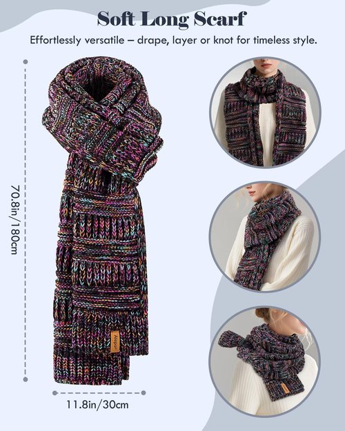Winter Beanie Hat Scarf Gloves Set for Women, Slouchy Beanie with Fleece Lined Long Knit Scarf Touchscreen Gloves, Warm 3 in 1 Stocking Stuffers Set for Women Mom Her Cold Weather-01