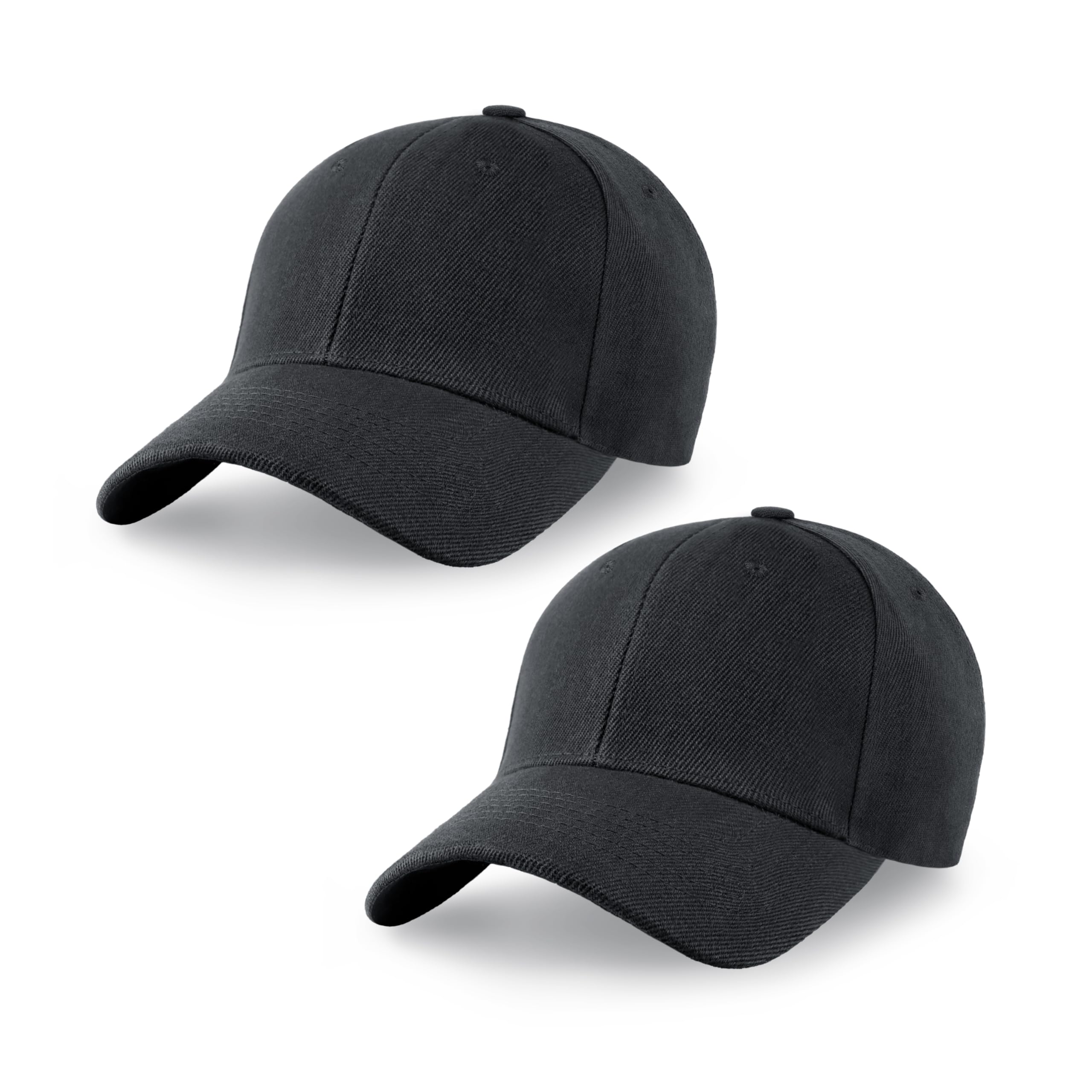 2-Pack Classic Structured Baseball Cap Adjustable Snapback Multipack Ball Caps for Custom Embroidery Running Workouts Outdoor (Black, 2)