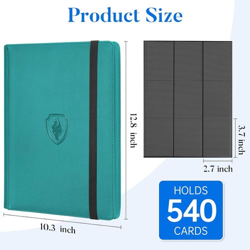 Fabmaker Premium 9 Pocket Card Binder - Sturdy PU Cover for 540 Cards | Sleek Turquoise Trading Card Album