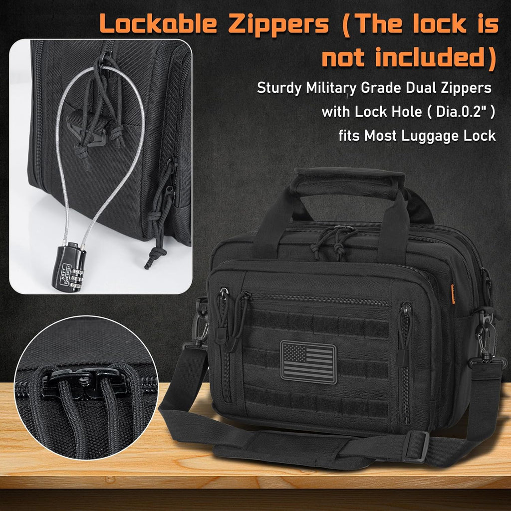 Skiennix Pistol Case - Durable Gun Range Bag for 2 Pistols & 6 Magazines | Lockable Zipper Design