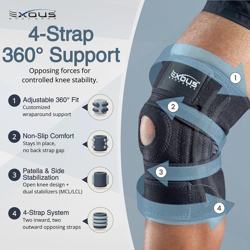 Exous Bodygear Knee Brace - Meniscus Tear & Arthritis Support | Patented Adjustable Wraparound Strap, Medium Size