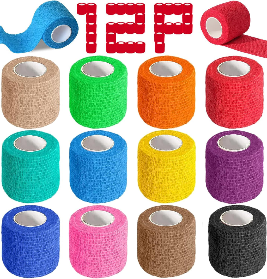 YesBes Self-Adhesive Bandage Wrap - 12 Pack, 2" x 5 Yards, Elastic Cohesive Vet Tape