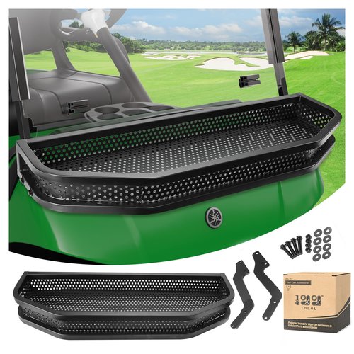 10L0L Golf Cart Front Cargo Basket for EZGO TXT/RXV、Club Car DS/Precedent、Yamaha G22/G29 - Heavy-Duty Steel Mesh Storage Rack, Gas/Electric Compatible
