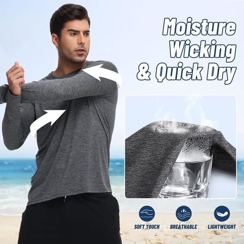 5 Pack Long Sleeve Shirts for Men - Quick Dry Moisture Wicking UV Sun Protection T-Shirts for Fishing Workout Athletic Gym