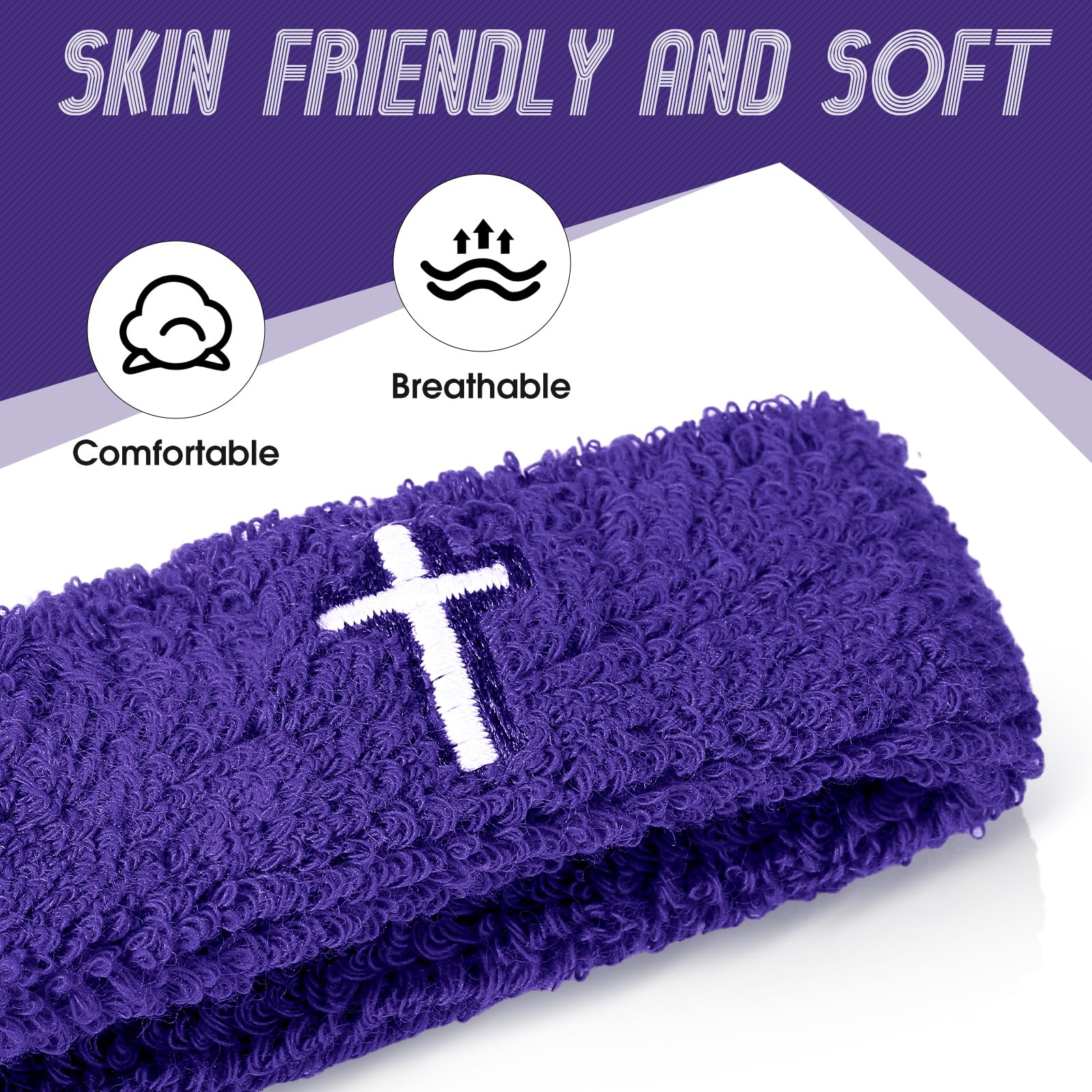 Soulchen 4 pcs Cross Bicep Bands Wrist Bands Christian Arm Sweat Wristbands Absorbent Armband for Men Women Football Baseball Players Sports Activities Supplies(Purple)
