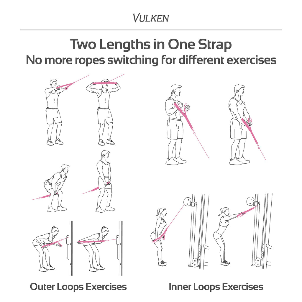 Vulken Tricep Rope Cable Attachment. 24 Inch & 17 Inch Two Lengths Built in One Pull Down Rope. Triceps Extension Straps Gym Equipment. Home Workout Handles for Resistance Bands, Pink