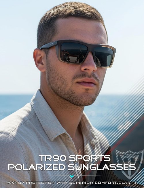 ATTCL Polarized Sunglasses for Men - Lightweight TR90 Square Frame with UV Protection for Outdoor Activities
