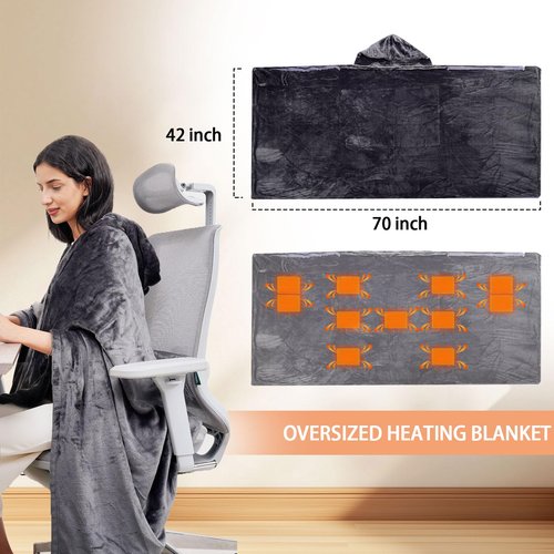 Heated Blanket with 20000mAh 22.2W Power Bank, Large 70'' x 42'', 3 Heat Levels, 11 Heating Zones, 1-6 Hour Timer, Includes Winter Hat, Storage Bag, and Laundry Bag, Portable Battery-Powered Shawl