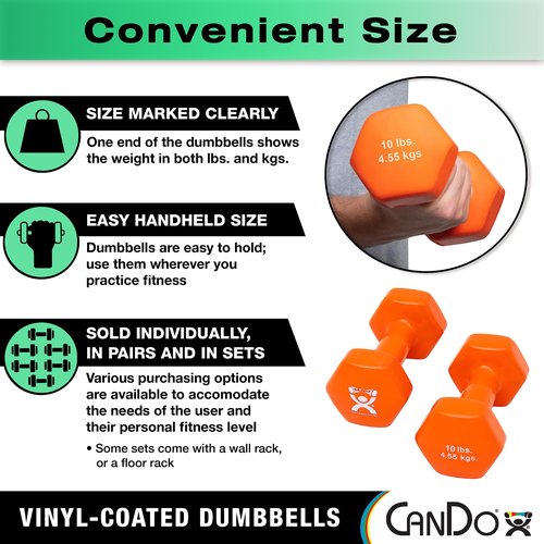 CanDo Vinyl Coated Dumbbell Green 3 lb Single 1pc Handheld Weight for Muscle Training and Workouts, Color Coded Anti-Roll Home Gym Equipment, Beginner and Pro…