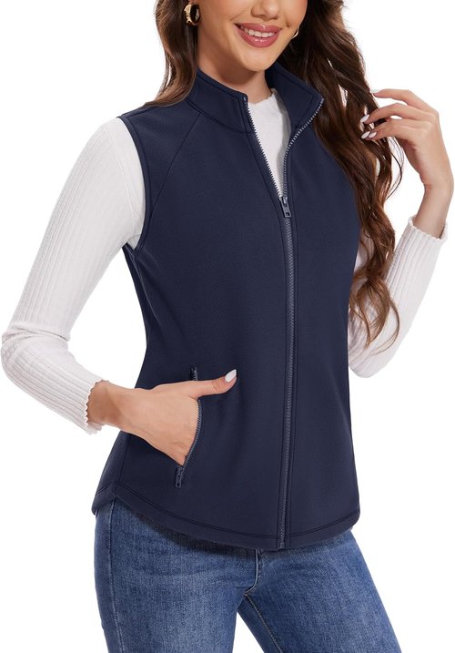 MAGCOMSEN Women's Fleece Vest - Lightweight Zip-Up Sleeveless Jacket with Pockets | Soft & Warm Outerwear