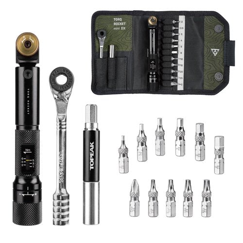 Topeak Torq Rocket MiniX Torque Wrench – 1–6 Nm Adjustable Ratcheting Bike Tool with 11 Bits, Tire Lever & Carry Case – Compact Precision Torque Wrench for Road, MTB & Gravel Bikes