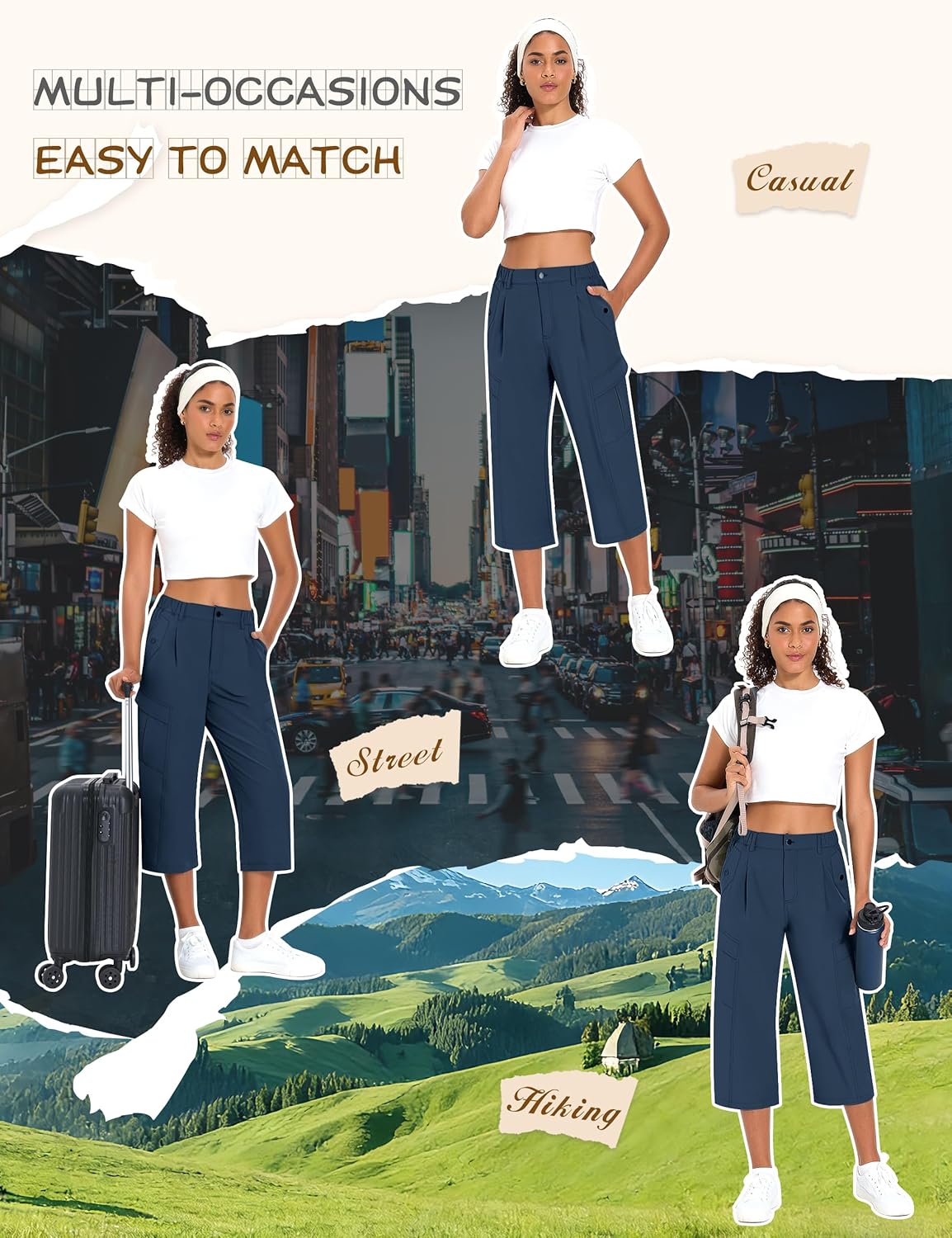 Skiennix Women's Cargo Capris - Lightweight Quick-Dry Hiking Pants | Water-Resistant Summer Travel with 6 Pockets