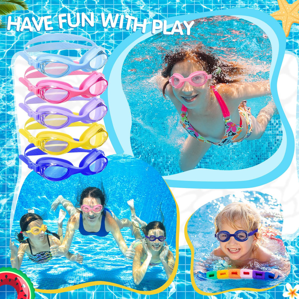 Macarrie 30 Pcs Kids Swim Goggles Bulk Child Swimming Goggles Gifts for Boys Girls Toddler Pool Surfing Diving(Blue, Pink, Purple, Light Blue, Yellow,Fashion)