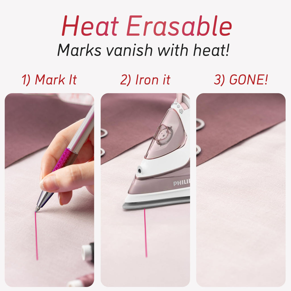 Lange & König Heat Erasable Fabric Marking Pens for Sewing - 4 Pens + 8 Refills - Sewing Supplies Quilting Supplies Table Accessories Embroidery Pen Tailors Chalk Alternative