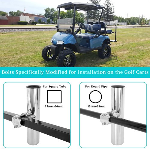 10L0L Fishing Rod Holder for Golf Cart, Stainless Steel Rod Holder Side Mount 7/8 Inch to 1 Inch for Yamaha, EZGO, Club Car DS / Precedent (2 Pack)