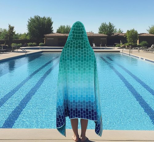 COTTON CRAFT Oversized Hooded Beach Towel - XXL 35x84 Soft Cotton Velour - Big Kahuna Blue Tiles