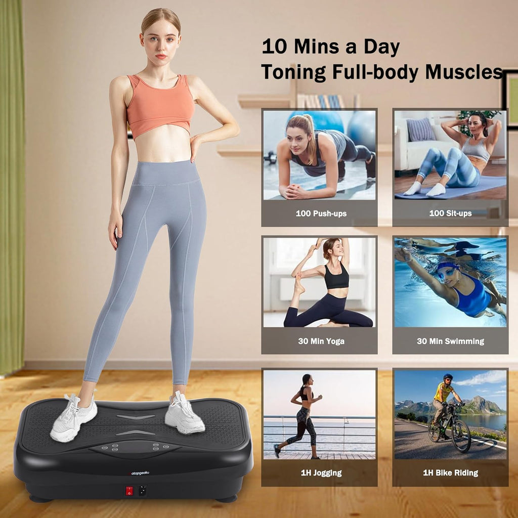 Skiennix Whole Body Vibration Plate - Power Vibrating Machine for Weight Loss & Lymphatic Drainage | Touch Screen & Resistance Bands Included